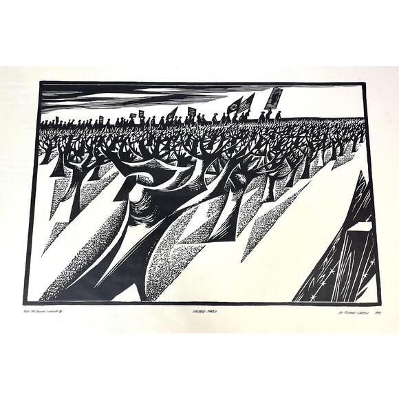 Richard Correll VINEYARD MARCH 1970 Art Print 22.5x17.5" Black White USA Flag - Picture 2 of 6
